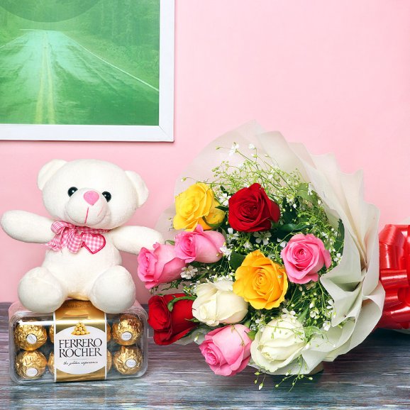 Mix Roses N Teddy With Rocher